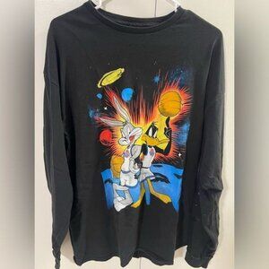 Space Jam Team Squad Bugs Bunny & Daffy Duck Black Long Sleeve T-Shirt Men’s XXL